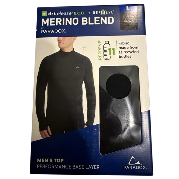 NWT/Paradox Men's Merino Blend 1/4 Zip Base Layer/Black/Size: L (41"- 44" ) - Picture 3 of 11